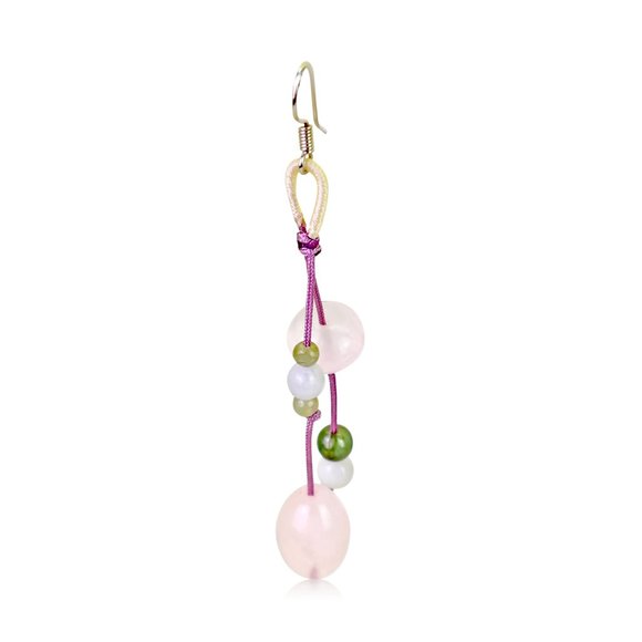 Exquisite Oblong and Disc Rose Quartz Gemstone Earrings - Picture 2 of 4